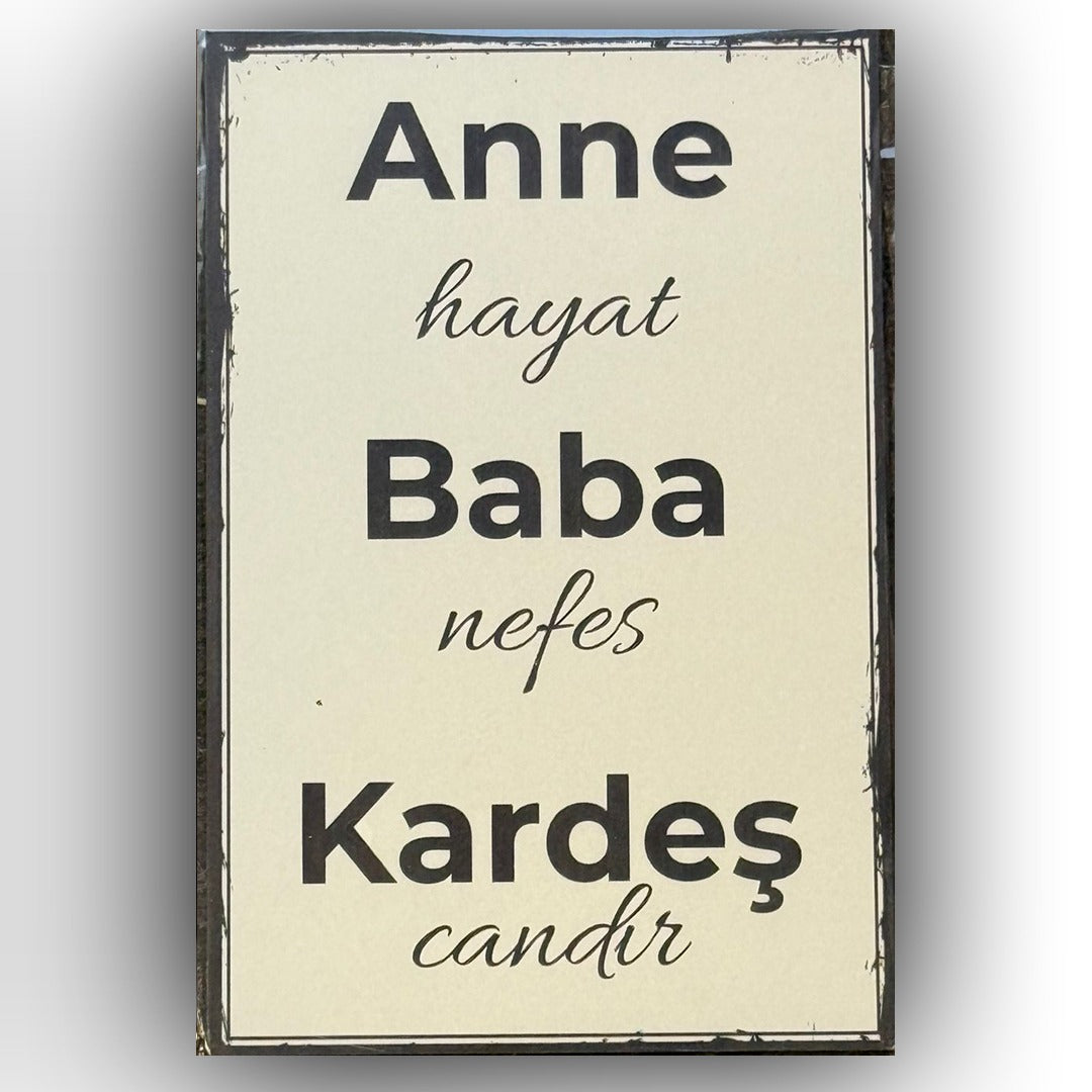 Anne Hayat Baba Nefes Kardes Candir Retro Ahsap Poster