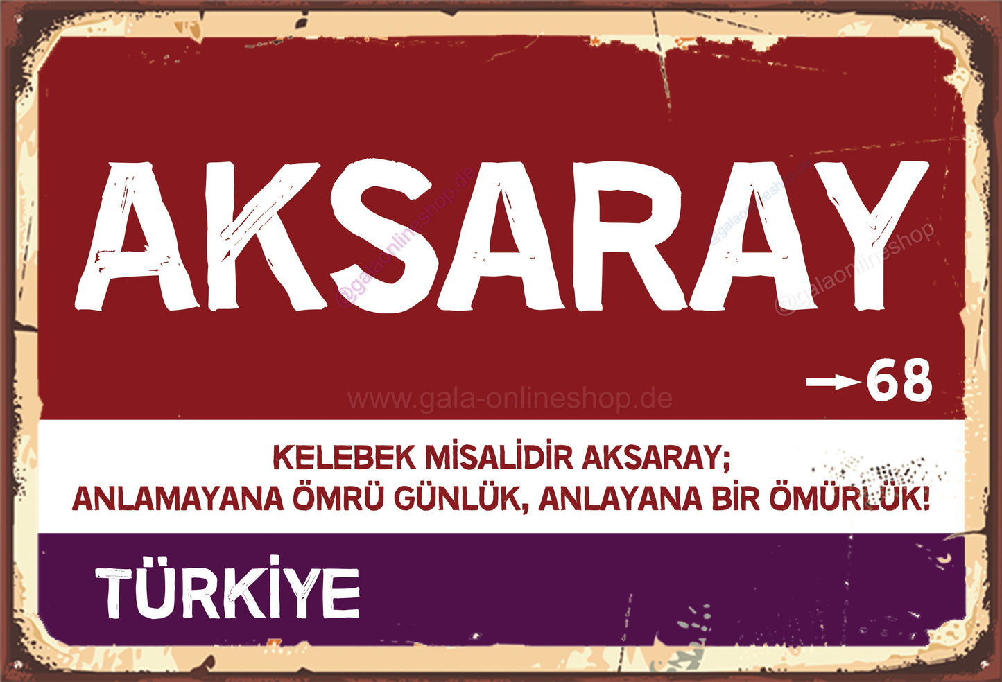 68 Aksaray Şehir Tabela