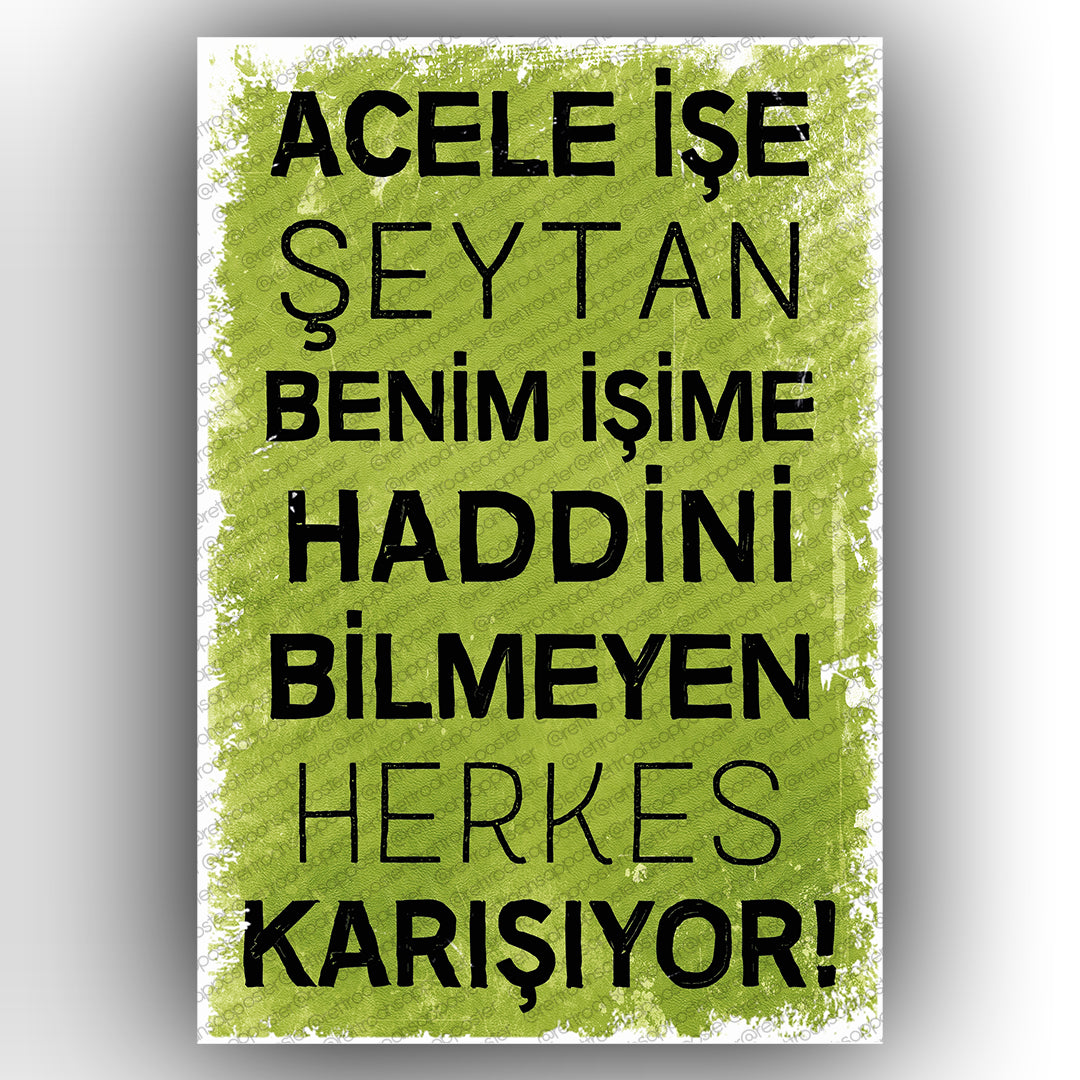 Acele işe Şeytan Retro Ahsap Poster