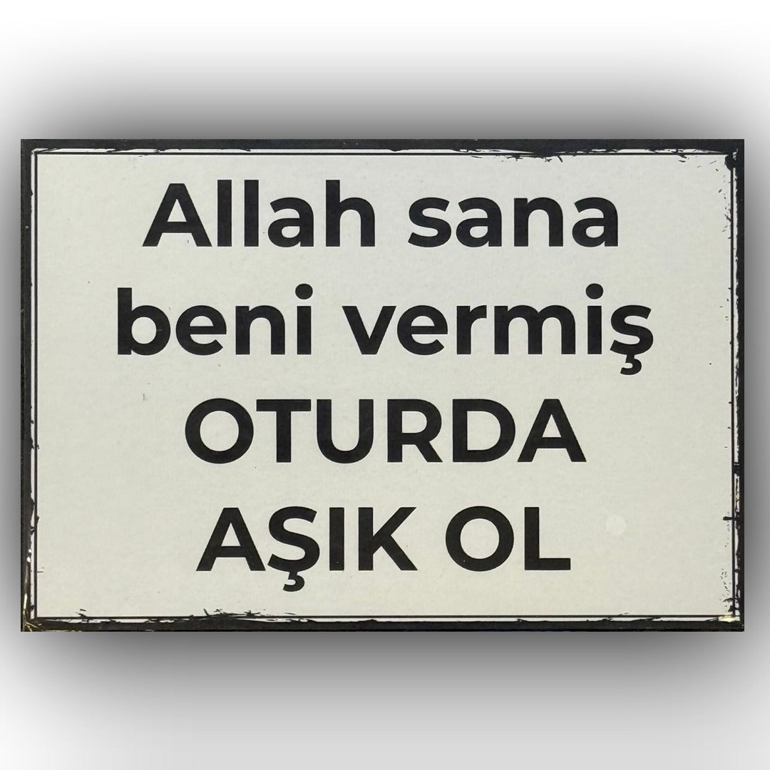 Allah Sana Beni Vermis Retro Ahsap Poster