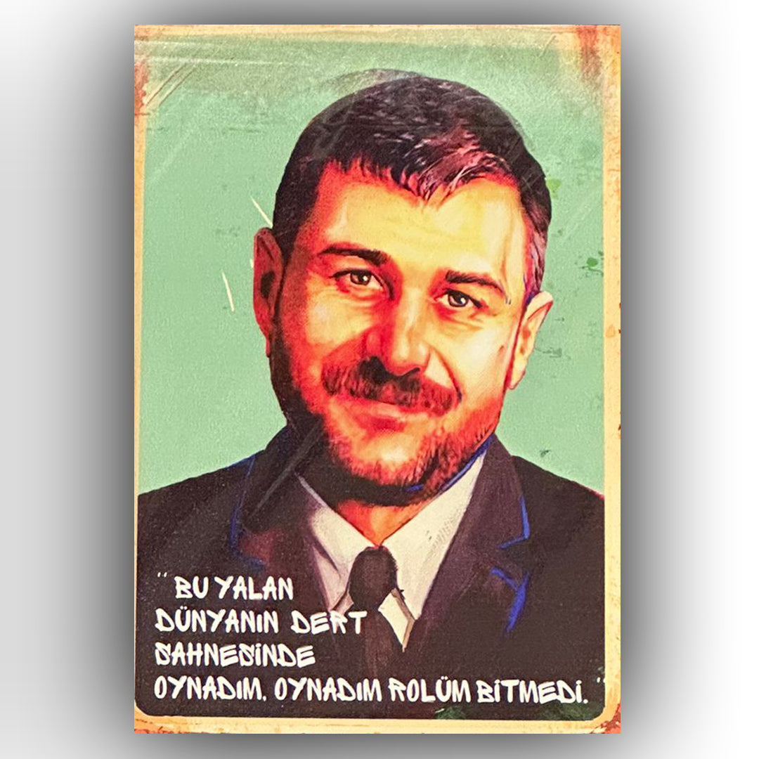 Azer Bülbül Yalan Dünya Retro Ahsap Posteri