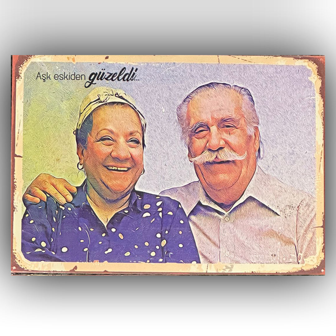 Ask Eskiden Güzeldi Retro Ahsap Poster