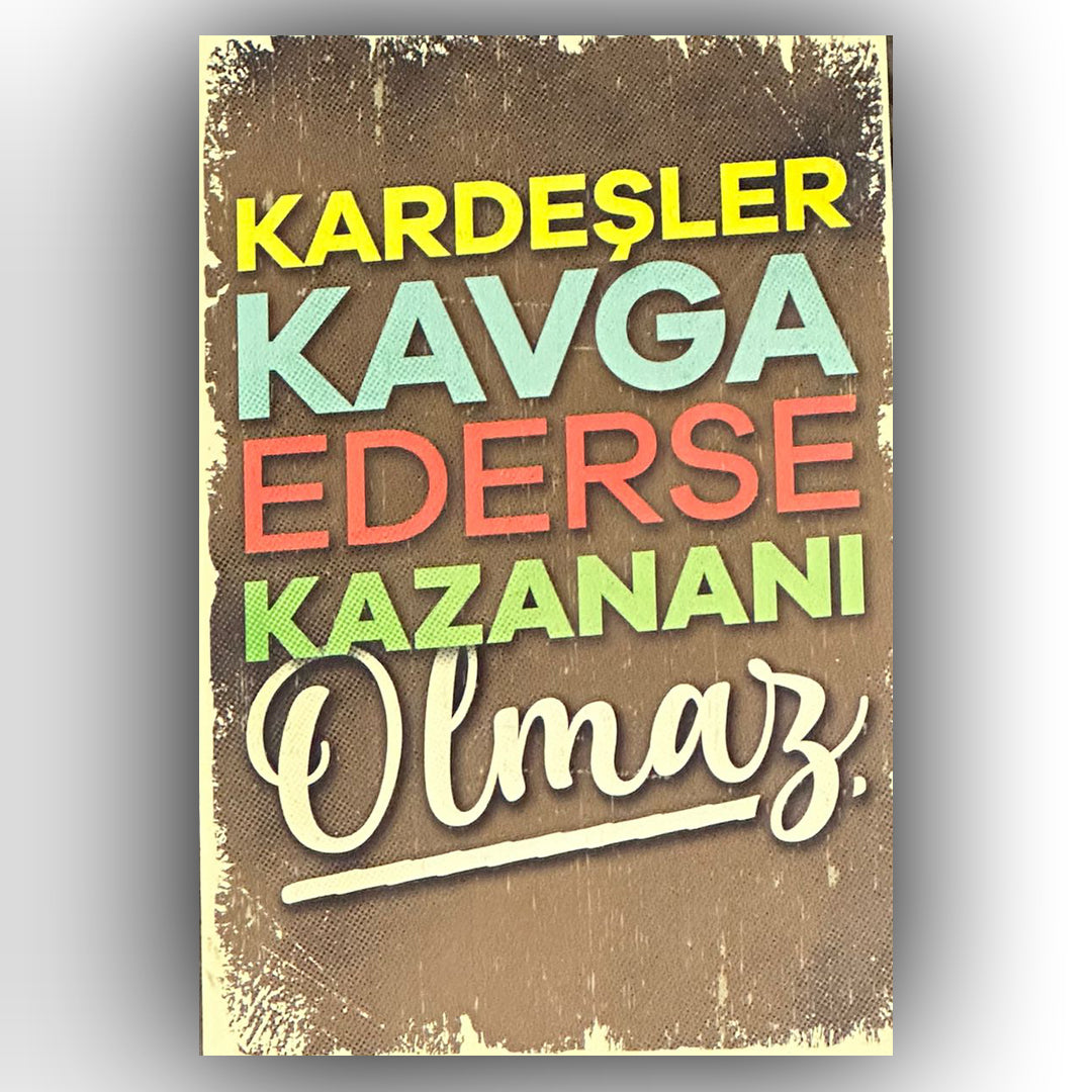 Kardesler Kavga Ederse Retro Ahsap Poster
