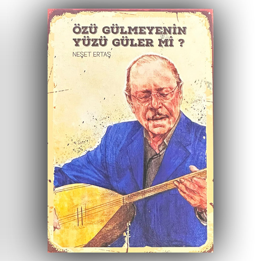 Neşet Ertaş Yüzü Güler Mi Retro Ahsap Posteri