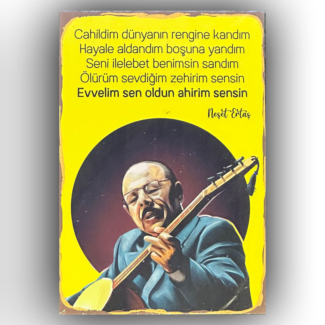 Neset Ertas Cahildim Retro Ahsap Poster