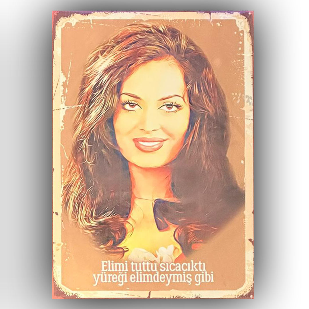 Türkan Soray Sözlü Retro Ahsap Poster