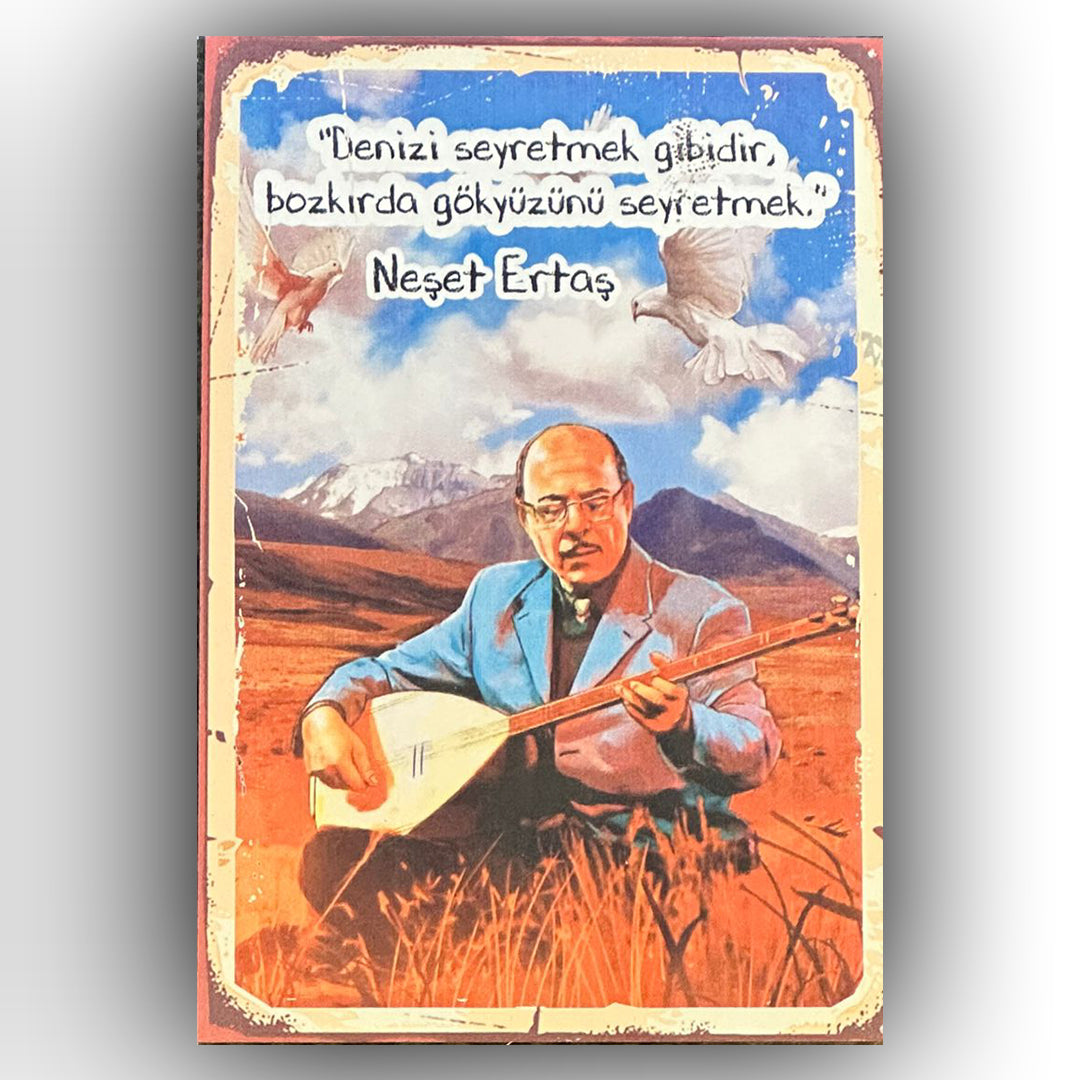 Neşet Ertaş Bozkırda Retro Ahsap Posteri