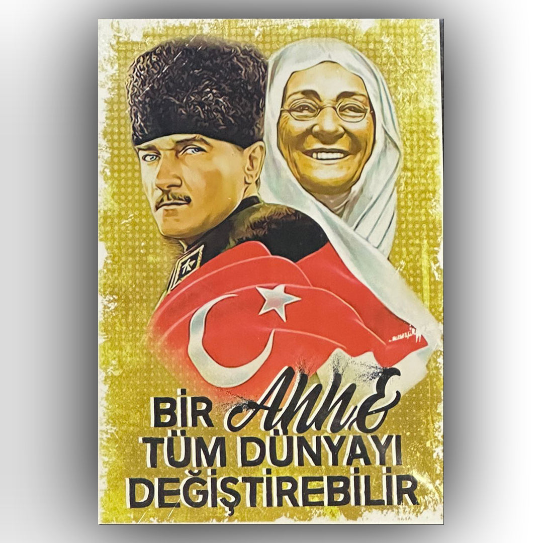 Mustafa Kemal Atatürk Anne Retro Ahsap Poster
