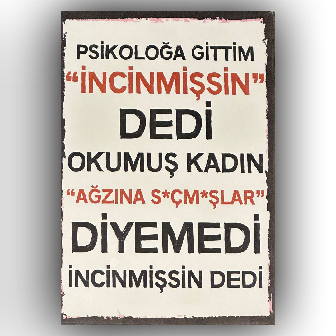 Psikologa Gittim Retro Ahsap Poster