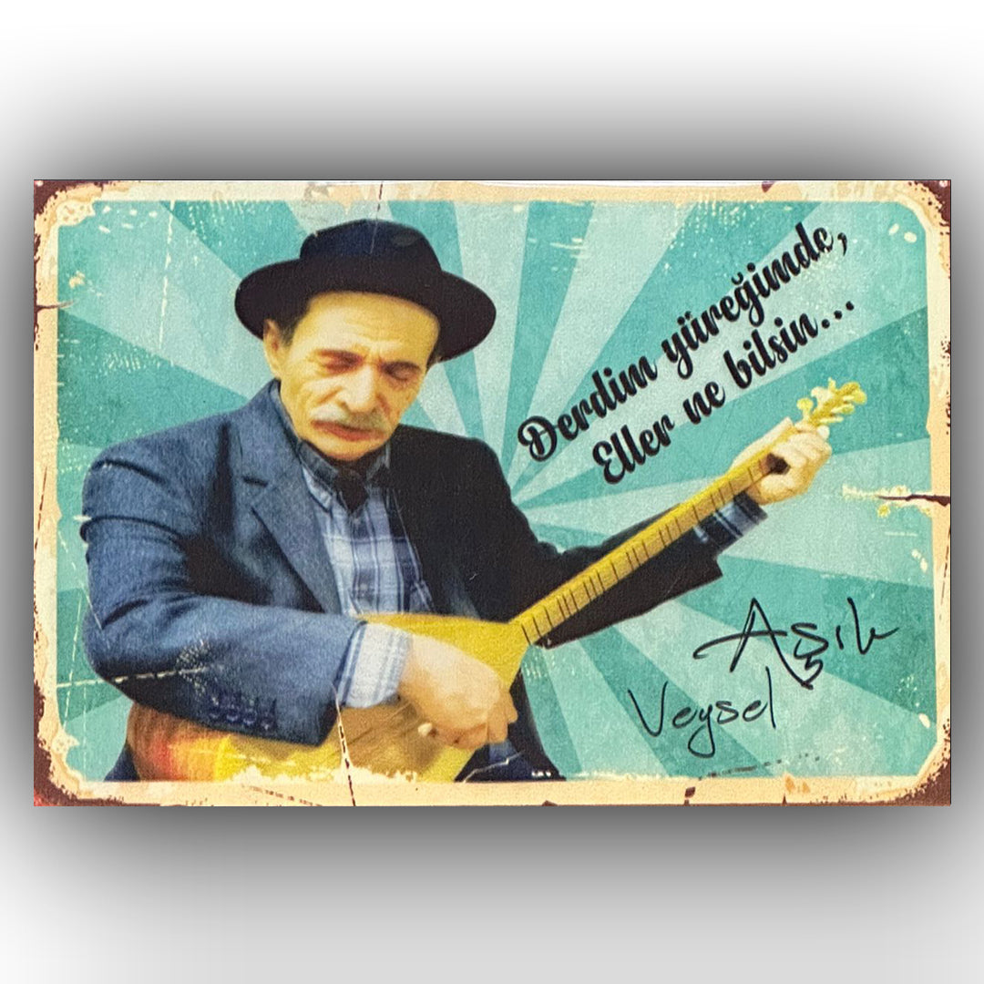 Aşık Veysel Derdim Retro Ahsap Posteri