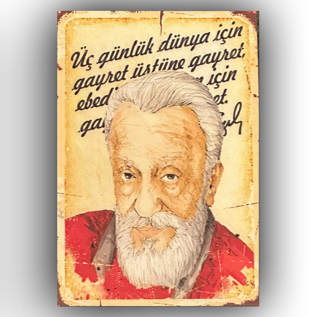 Necip Fazil Kisayürek Üc Günlük Retro Ahsap Poster