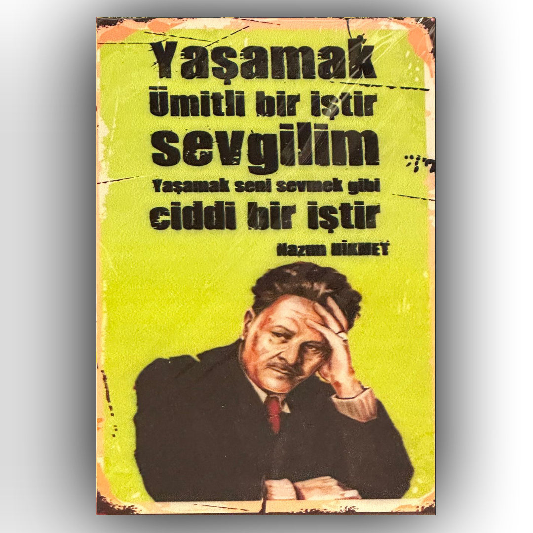 Nazım Hikmet Retro Ahsap Posteri