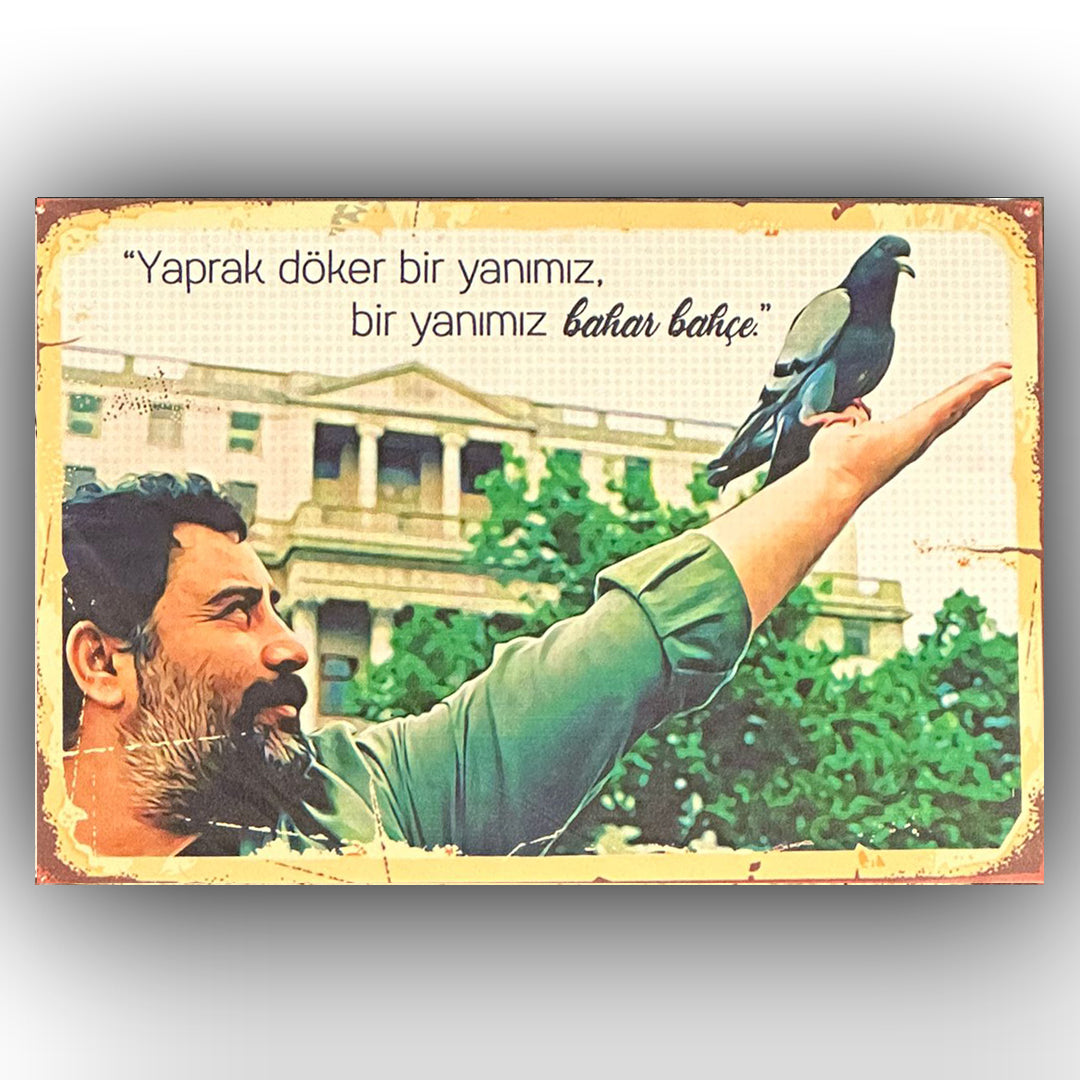 Ahmet Kaya Yaprak Döker Retro Ahsap Poster