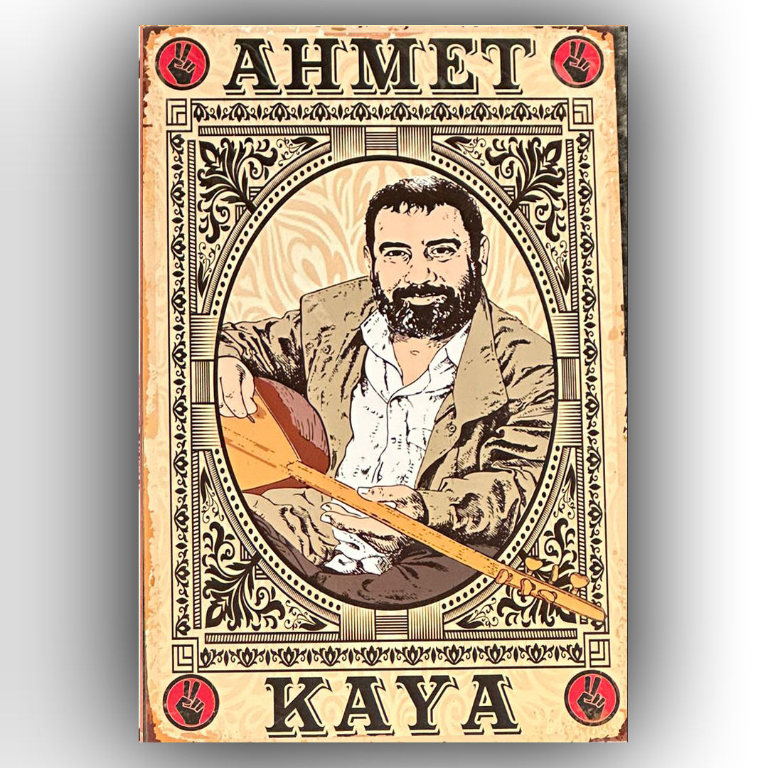 Ahmet Kaya Saz Retro Ahsap Poster