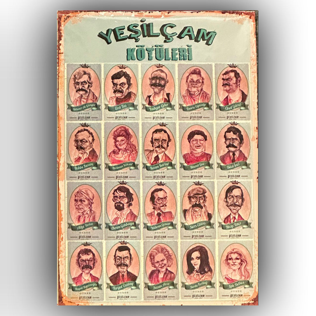Yeşilcam Kötüleri Retro Ahsap Posteri