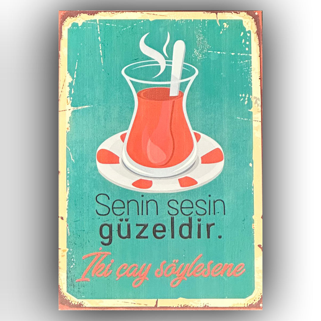 Iki Cay Söylesene Retro Ahsap Poster
