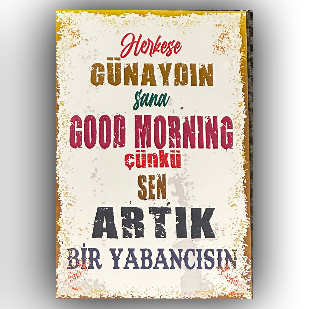Herkese Günaydin Sana Retro Ahsap Poster