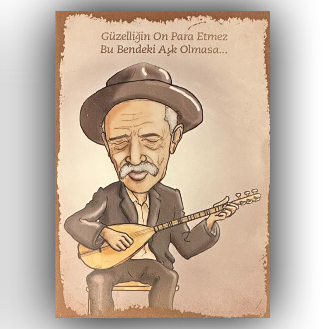 Asik Veysel Güzelligin On Para Etmez Retro Ahsap Poster