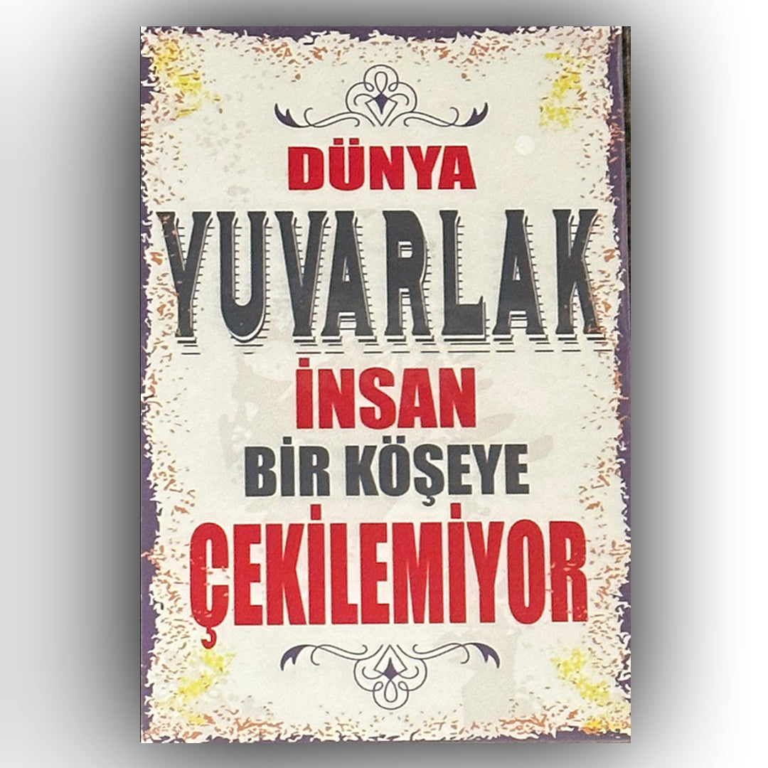 Dünya Yuvarlak Insan Retro Ahsap Poster