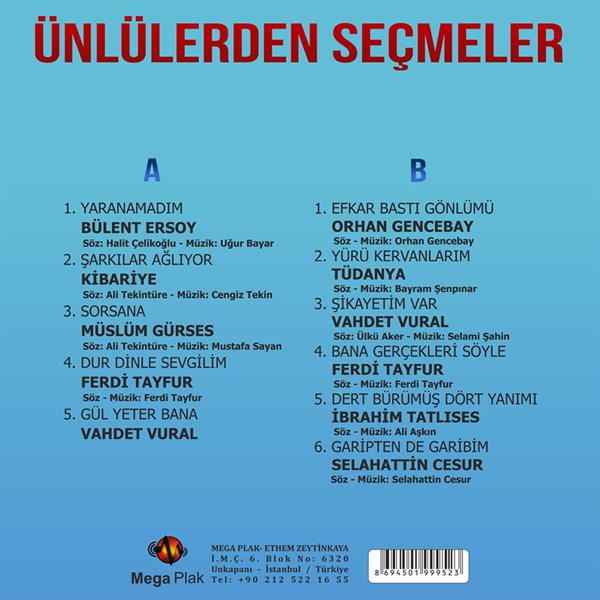Ünlülerden Secmeler Plak ( Schallplatte )