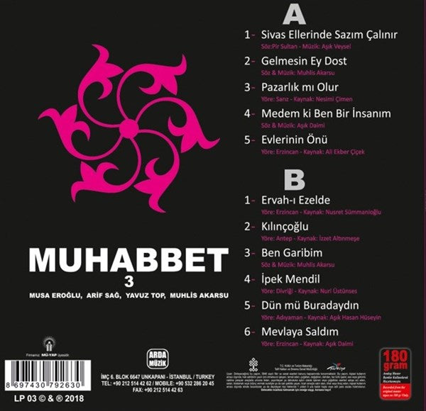 Muhabbet 3 /Muhlis Akarsu, Musa Eroğlu, Arif Sağ, Yavuz Top Plak (plak)