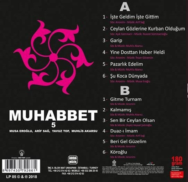 Muhabbet 5 /Muhlis Akarsu, Musa Eroğlu, Arif Sağ, Yavuz Top Plak (plak)