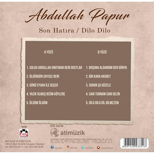 Abdullah Papur - Oğlu Hatira Plak (kayıt)
