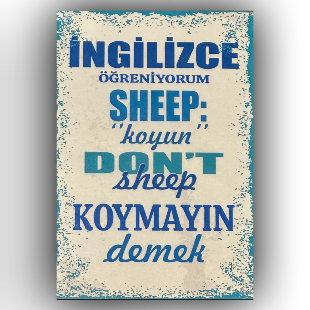Ingilizce Ögreniyorum Retro Ahsap Poster