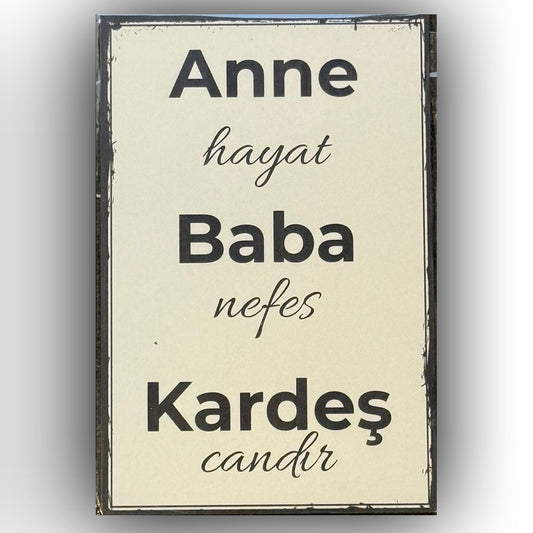 Anne Hayat Baba Nefes Kardes Candir Retro Ahsap Poster