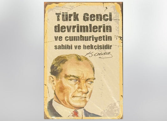 Atatürk Türk Genci Retro Ahsap Poster