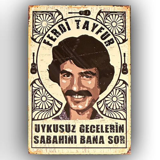 Ferdi Tayfur Uykusuz Retro Ahsap Poster