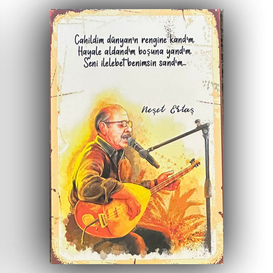 Neset Ertas Yolcu Retro Ahsap Poster