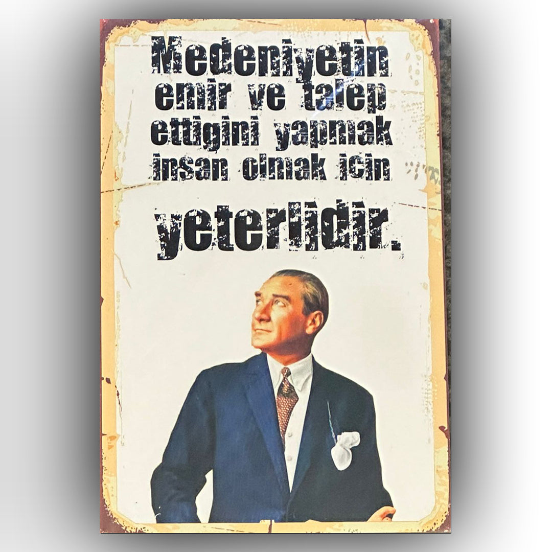 Mustafa Kemal Atatürk Sözlü Retro Ahsap Posteri