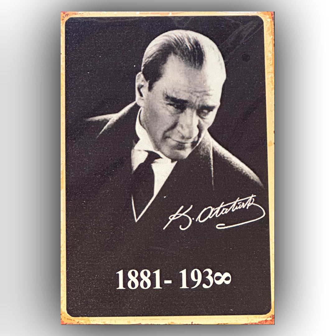 Mustafa Kemal Atatürk Imza Retro Ahsap Poster