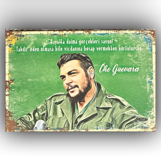 Che Guevara Gercekleri Savun Retro Ahsap Poster