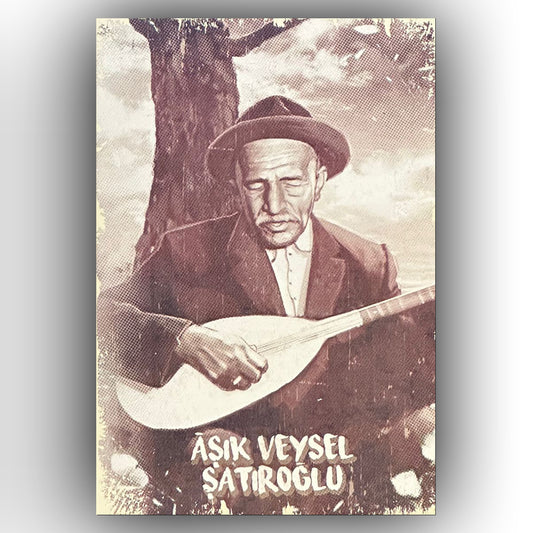 Asik Veysel Satiroglu Retro Ahsap Poster