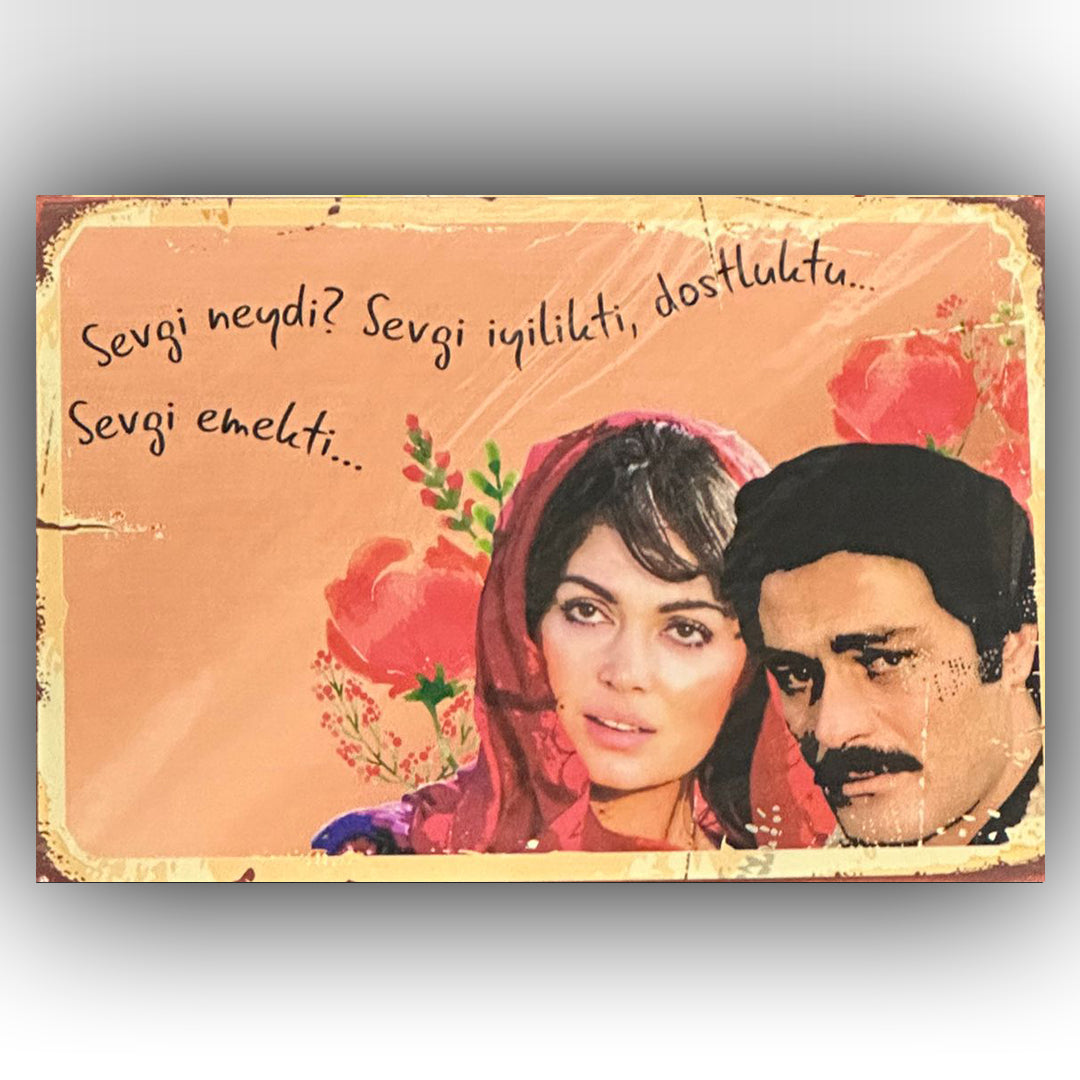 Kadir Inanir Türkan Soray Sevgi Retro Ahsap Poster