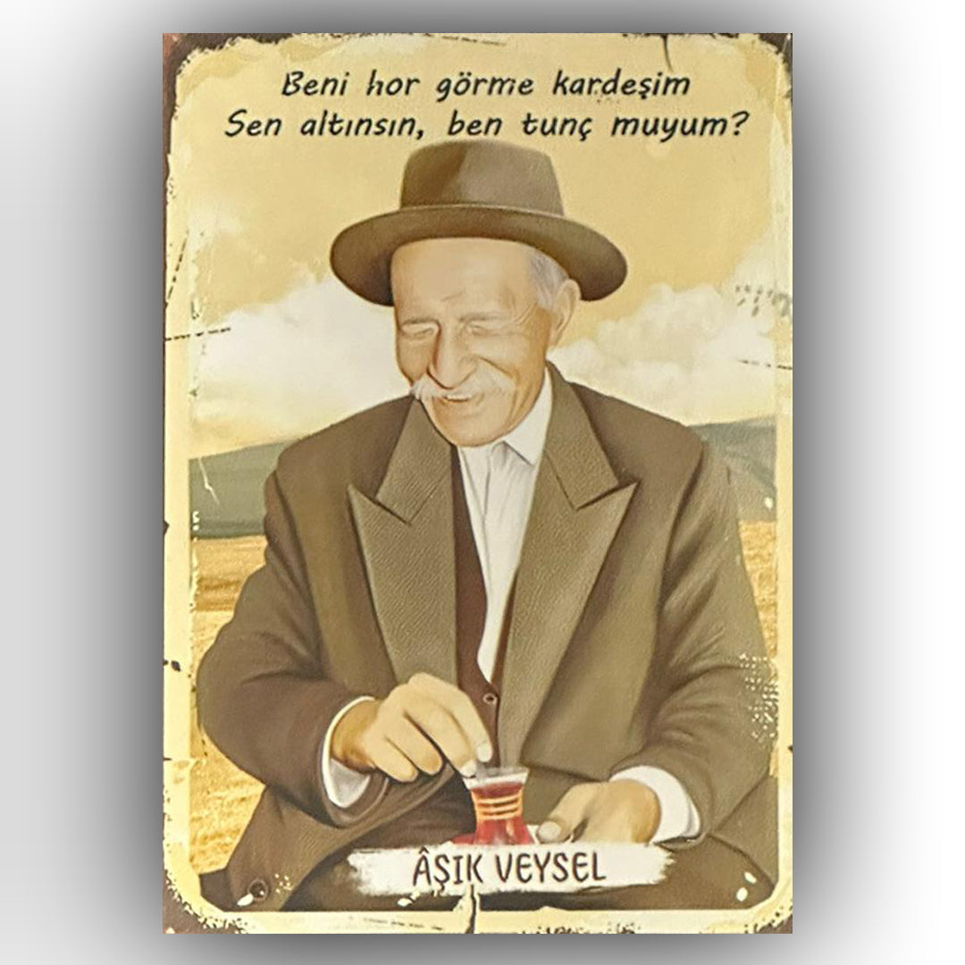 Asik Veysel Cay Retro Ahsap Poster