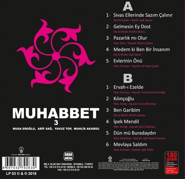 Muhabbet 3 /Muhlis Akarsu, Musa Eroğlu, Arif Sağ, Yavuz Top Plak ( Schallplatte )